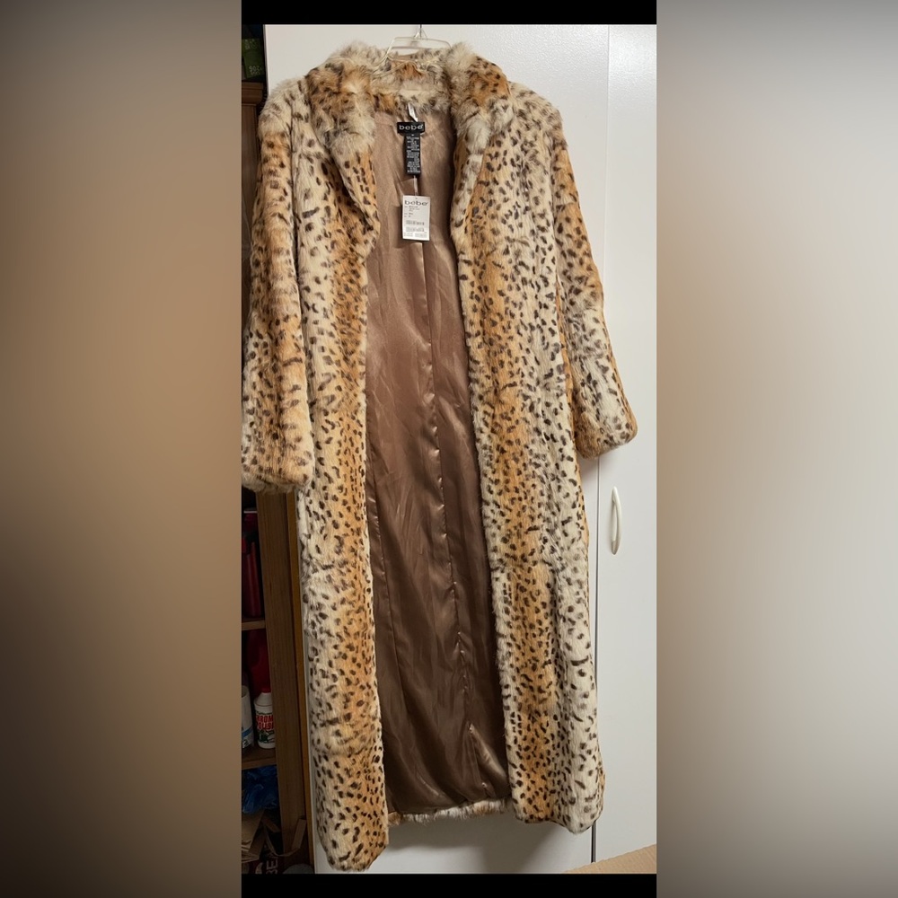 NEW BEBE REAL Fur Leopard Print Coat